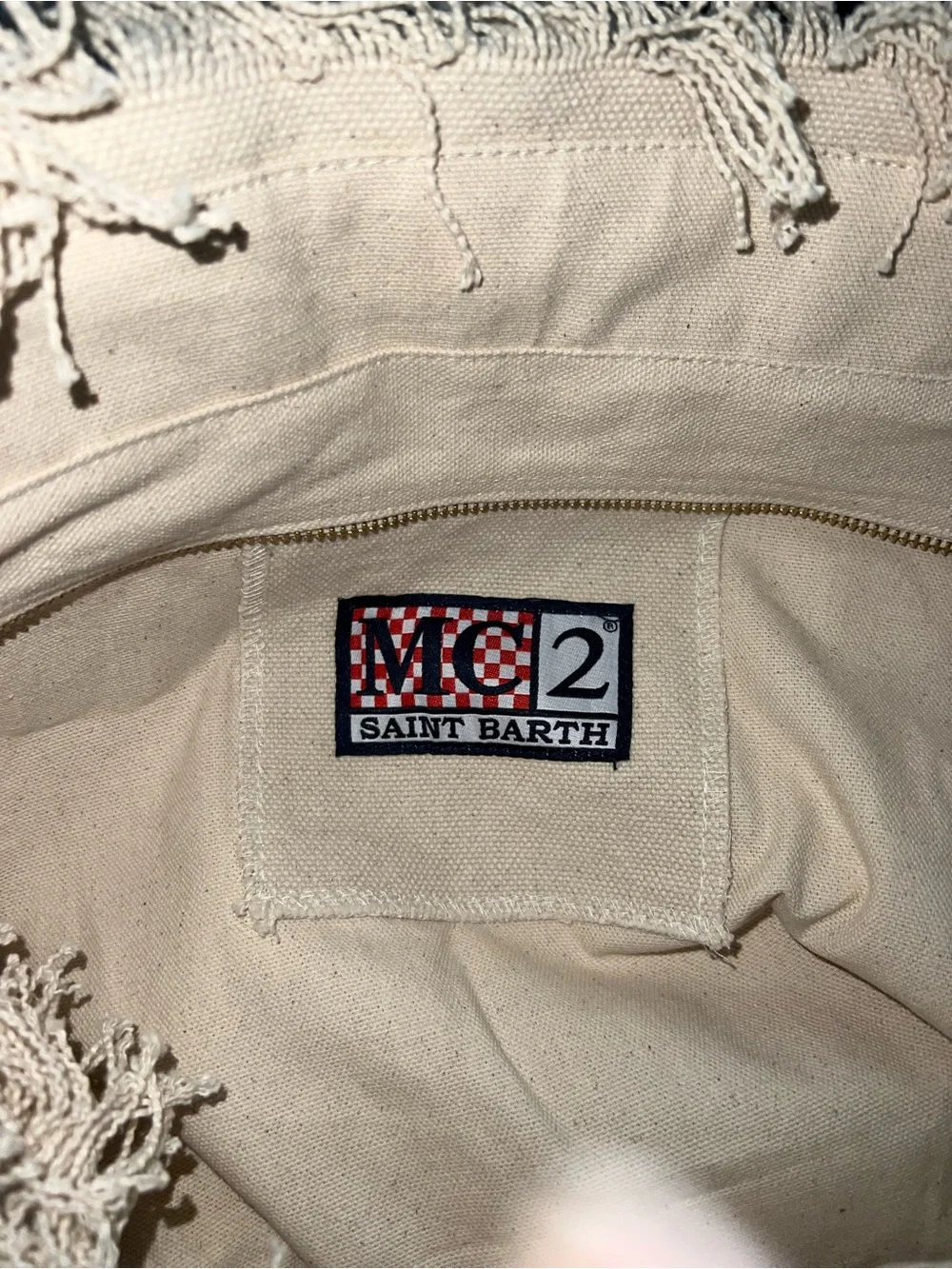 MC2 Saint Barth Canvas Tote Bag in Natural with Navy Print